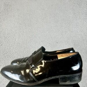 Vintage FLORSHEIM Mens 8.5 D Patent Leather Dress‎ Shoes Slip On Loafers BLACK